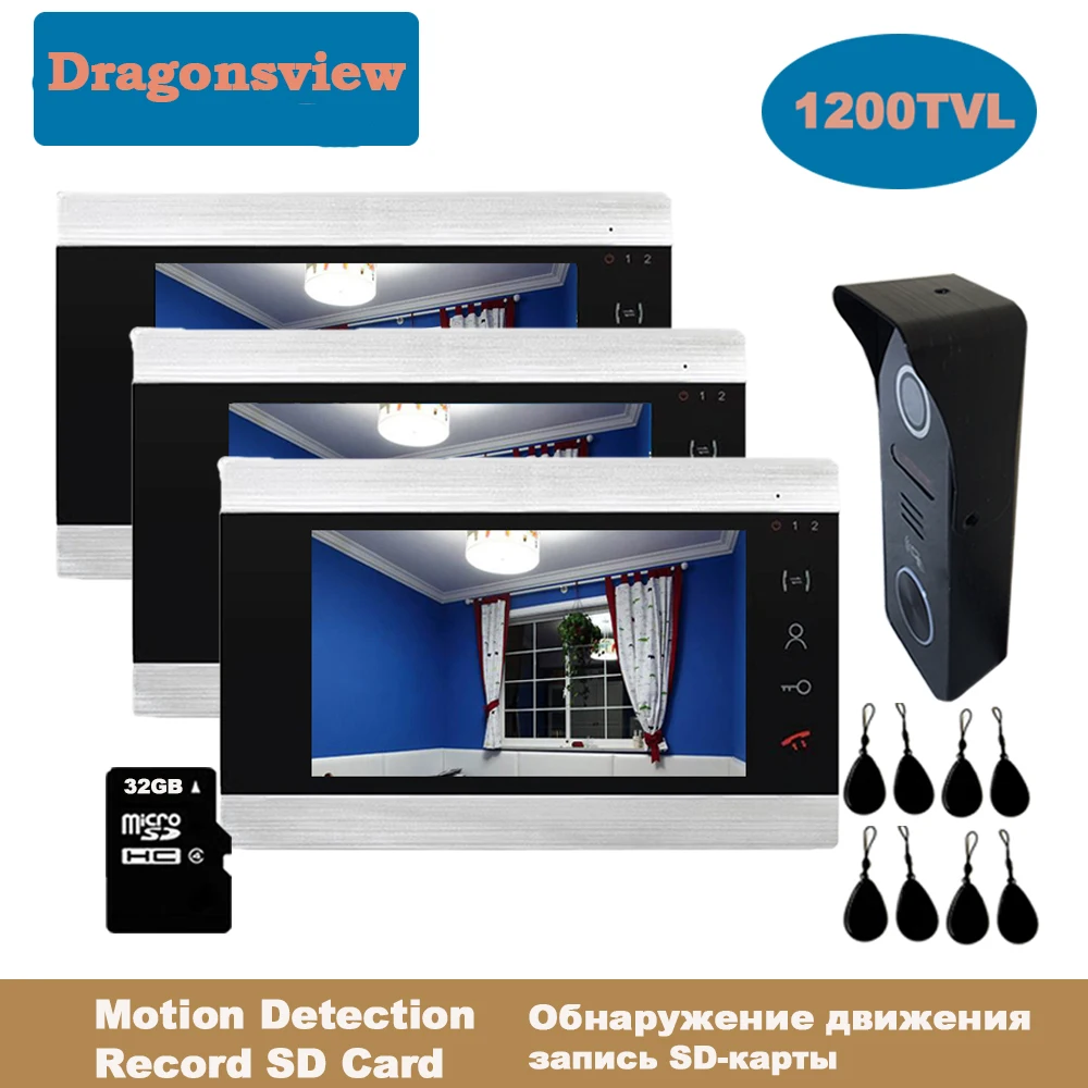 Dragonsview 7 дюймов RFID видео домофон Системы телефон двери дверной звонок с камерой