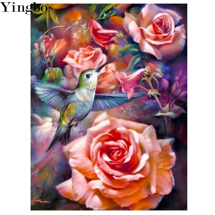 

5D DIY Diamond Painting Hummingbird Rose Full Square Cross Stitch Kit Rhinestones Flowers and Birds Diamond Embroidery Mosaic
