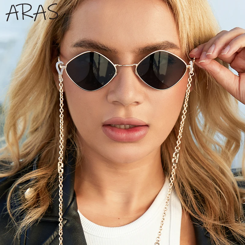 Модные маленькие квадратные солнцезащитные очки с цепочкой для женщин 2021