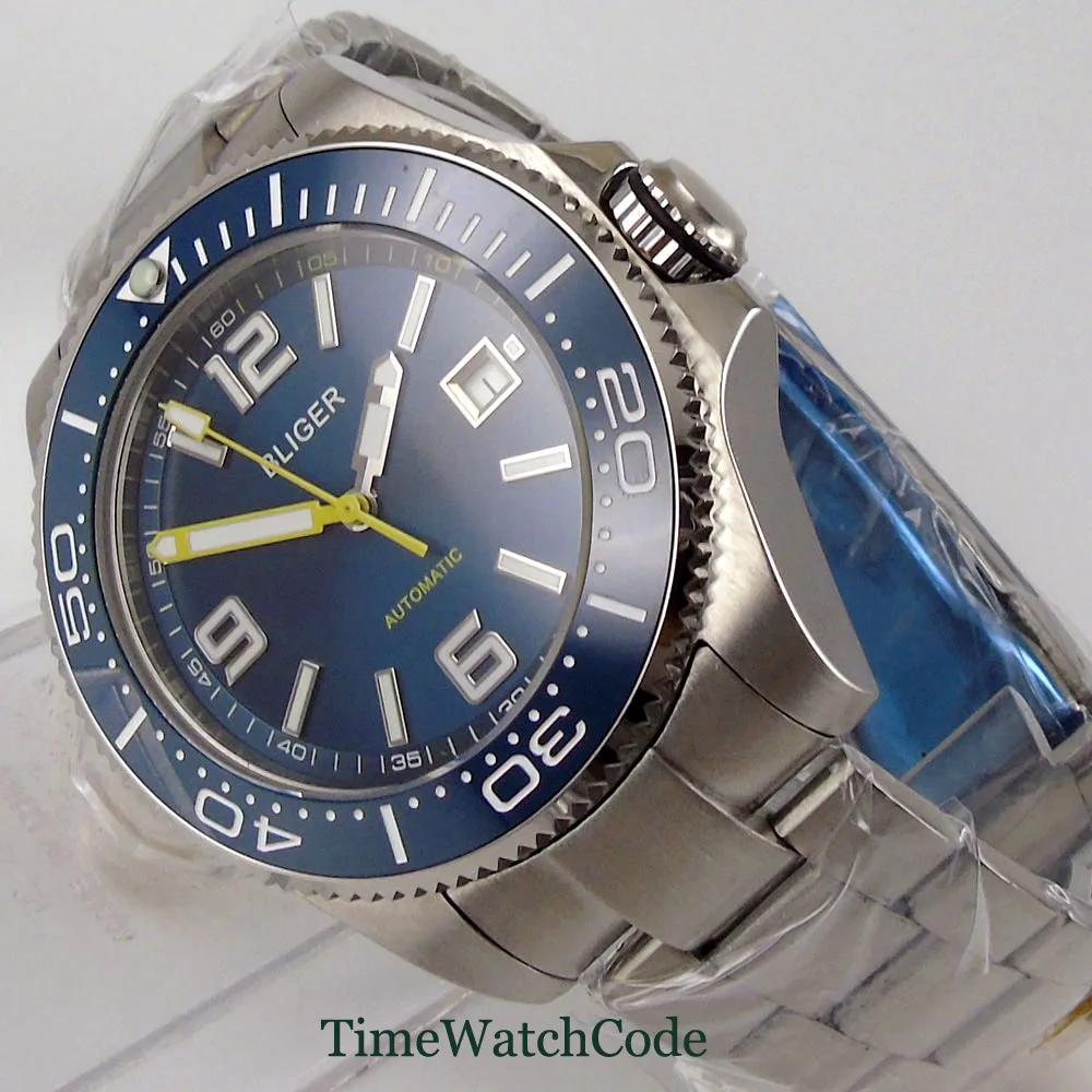 43mm Automatic Men's Watch Miyota8215 Movement Blue Dial Sapphire Glass Date Ceramic Bezel Insert Luminous Oyster Bracelet | Наручные