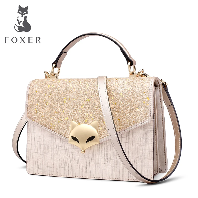 FOXER, женские сумки через плечо из спилка, лисичка, блестки, женская сумка, модная блестящая сумка на плечо, кошелек для девушек