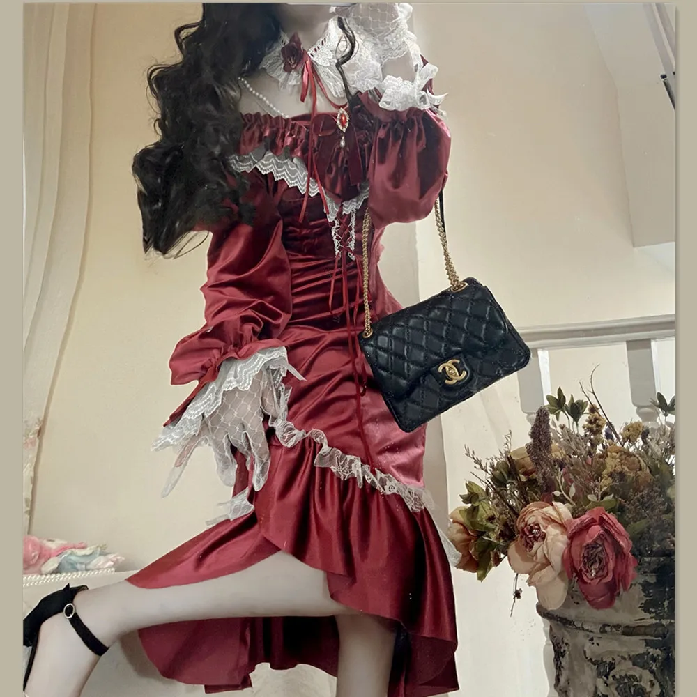 

Original Lolita Women's Female Celebrity Dinner Classical New Year Bow Gothic Gorgeous Velvet Fishtail Dress Waist Cheongsam