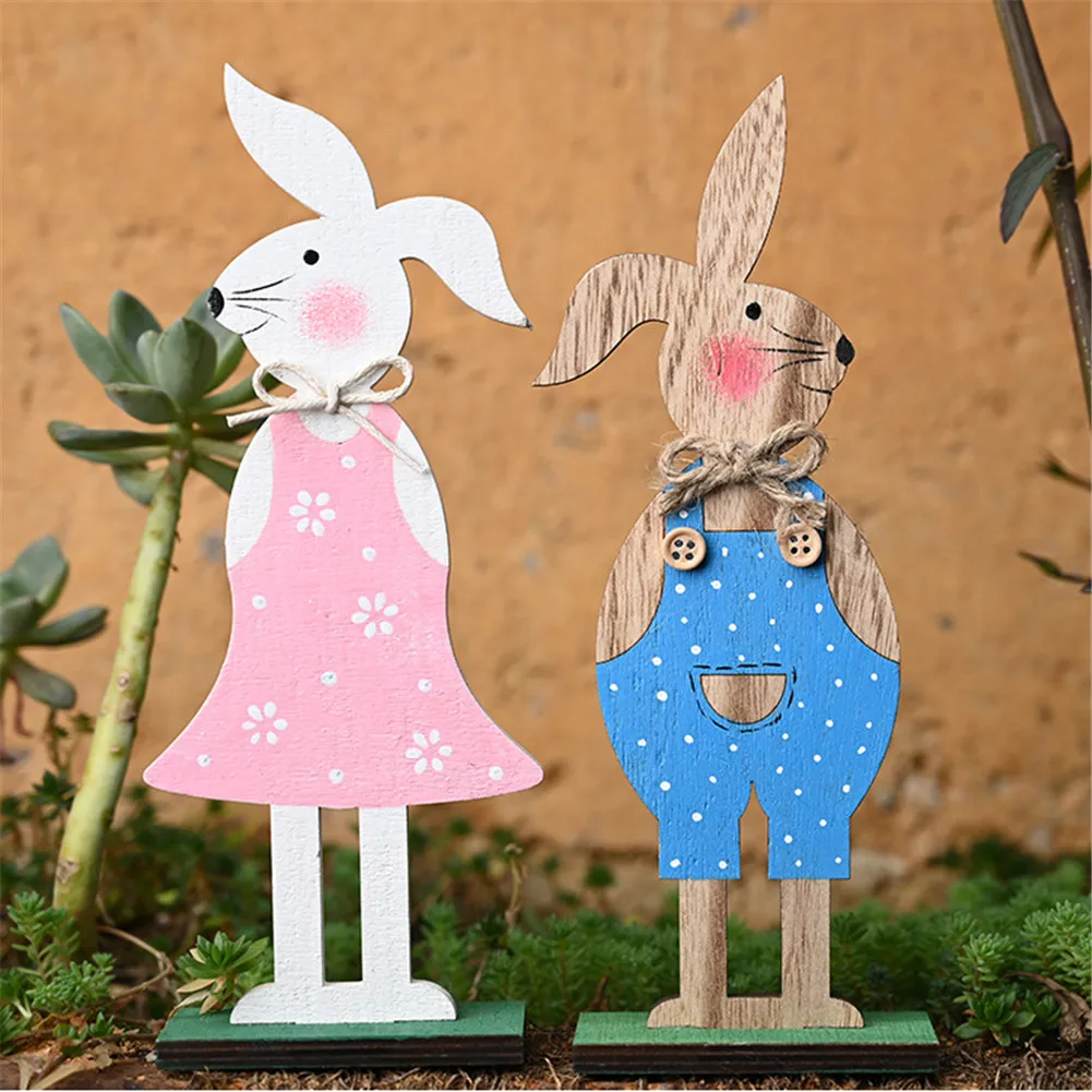 

2021 Happy Easter Decorations Rabbit Easter Wooden Ornaments for Easter Party Easter Ornament Tabletop Craft Room Decoration
