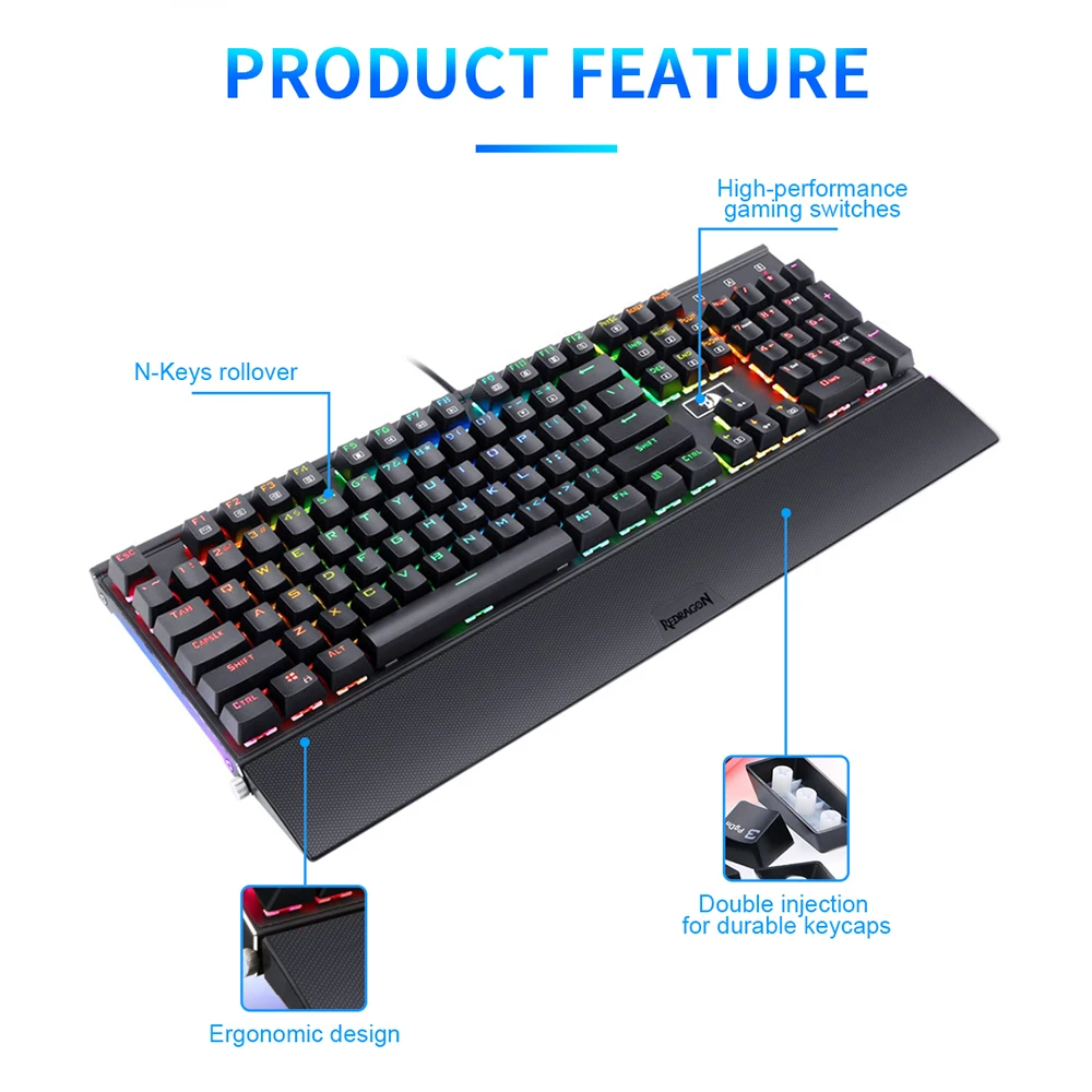 Механическая игровая клавиатура Redragon K567 RGB USB Эргономичный светодиодный ключ с