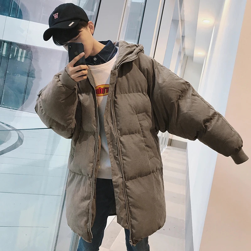 Deep coffee color Зимнее пальто с капюшоном для мужчин, теплая Модная Толстая парка для мужчин, однотонное повседневное длинное пальто, Мужская свободная хлопковая куртка, Мужская одежда s-5xl - Цвет: Deep coffee color