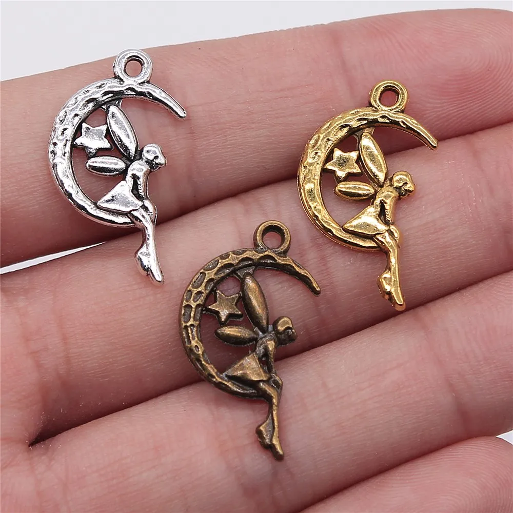 

20 штук 25x14 мм полумесяц и звезда Ангел Фея Подвески для бижутерии, материал для рукоделия