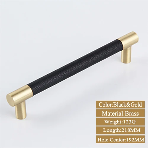 Black Gold 192MM 1 шт. ручки для шкафа/Ручки Латунный шкаф для шкафа черный/коричневый кожаный дверные ручки высокое качество домашний декор - Цвет: Black Gold 192MM