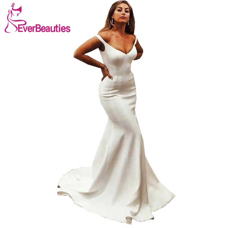 Сатиновые Свадебные платья Хобо без рукавов белого цвета и слоновой кости с v