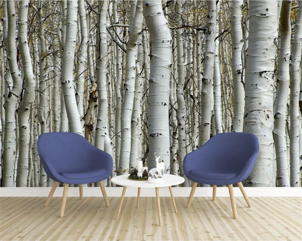 beibehang Custom Seamless Mural Simple European 3D White Birch Forest Wallpaper Bedroom Living Room TV Wallpaper Wall Covering