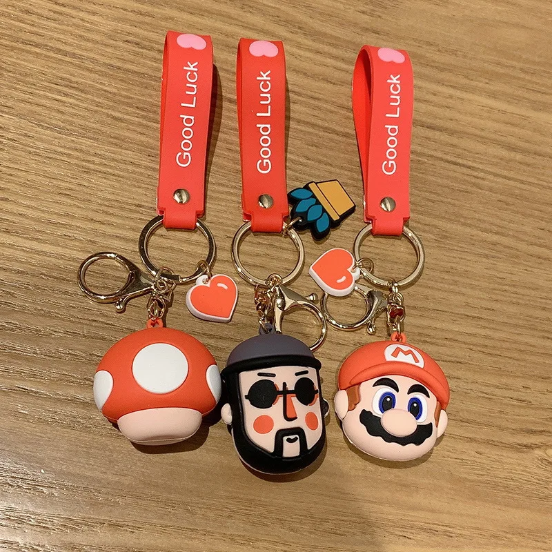 

Cute Mario Three-Dimensional Bag Car Keychains Creative Cartoon Doll Head Key Ring FashionKiller Men And Women Lovers Key Chain