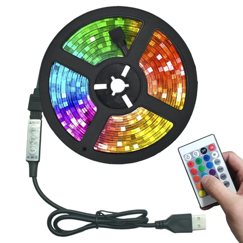 

Светодиодная гибкая лента RGB 2835 USB 5 В, декоративсветильник лампа с дистанционным управлением для фестиваля вечерние, спальни, телевизора, св...