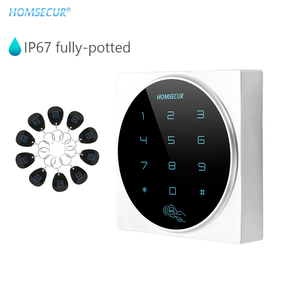 

HOMSECUR K09DW-S Waterproof Anti-Vandal Wiegand 26/34 Standalone 125KHz RFID ID Metal Access Control