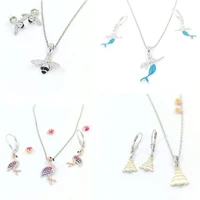 bee pendants neckalce 925 sterling silver earring studs animal charms jewel set for women girl kids jewelry make party prom gift