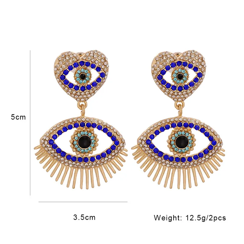 

4 Colors New Rhinestone Metal Long Eye Shaped Earring High Quality Vintage Crystals Drop Earrings Jewelry Accessories For Women