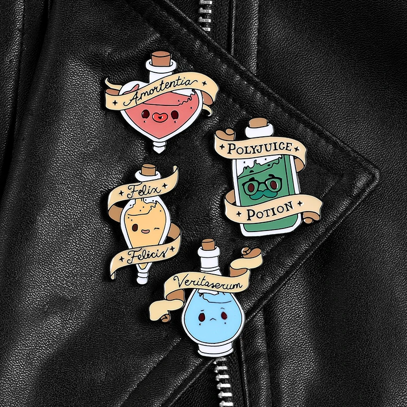 

Magic potion enamel pins Love Transform lucky Magic bottle Lapel badges Shirt bag pins and brooches Movie Jewelry gift for fans