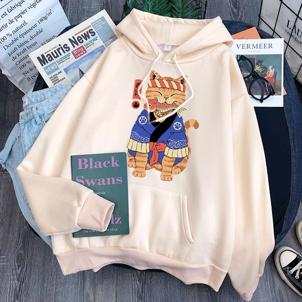 Худи мужское флисовое в стиле укиё-э Повседневный пуловер свободного покроя с