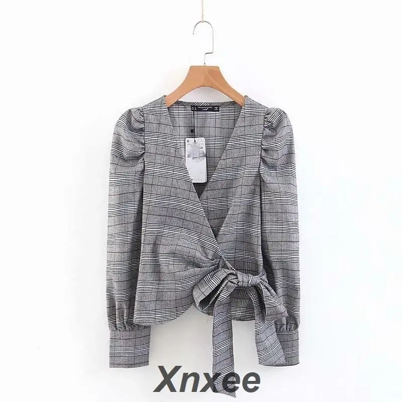 

Женская винтажная Блузка с v-образным вырезом и бантом