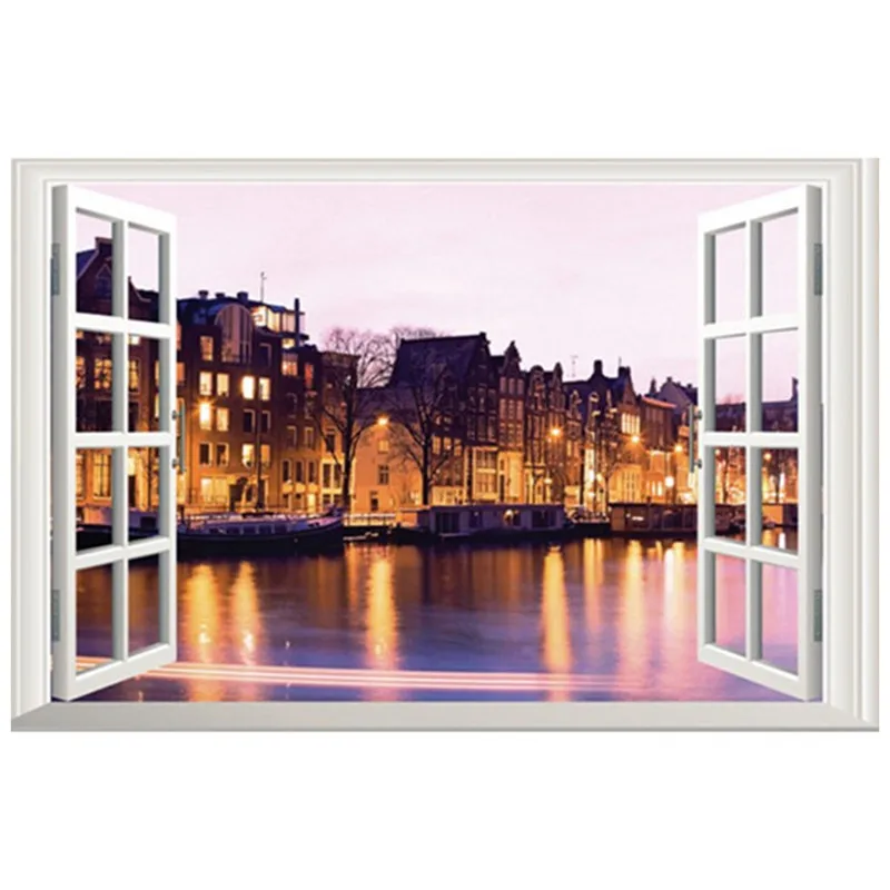 Настенные виниловые 3d наклейки с изображением улицы окна города Приморского