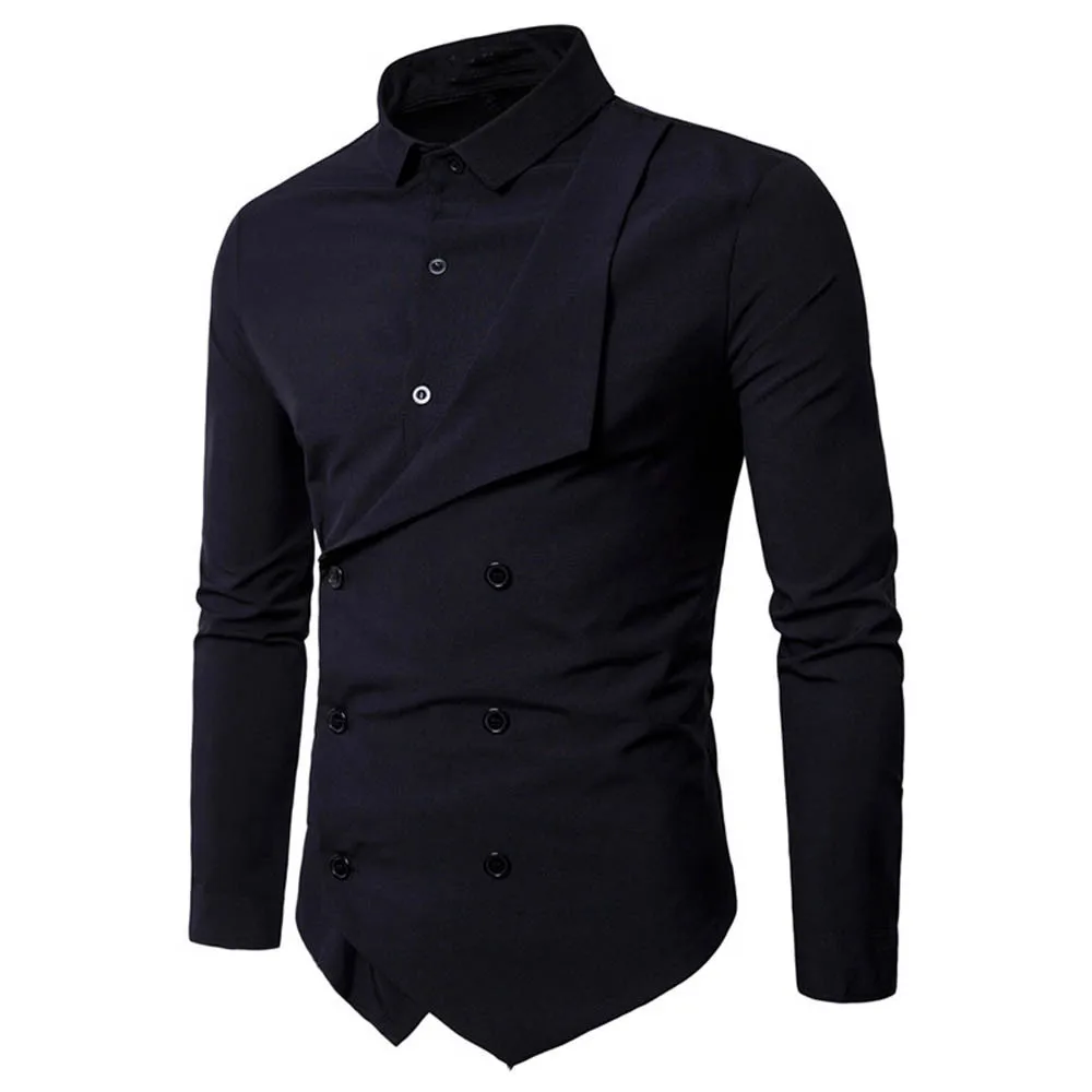 

2021 New Fashion Personality Men's Casual Slim Long-sleeved Solid Shirt black white red mens shirts casual slim fit long sleeve