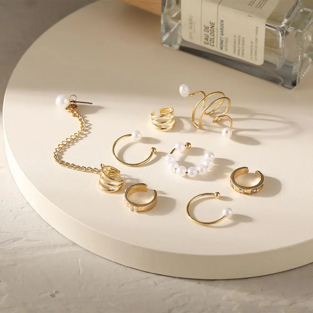 Модные металлические жемчужные клипсы для ушей 8 шт./компл. женские серьги без