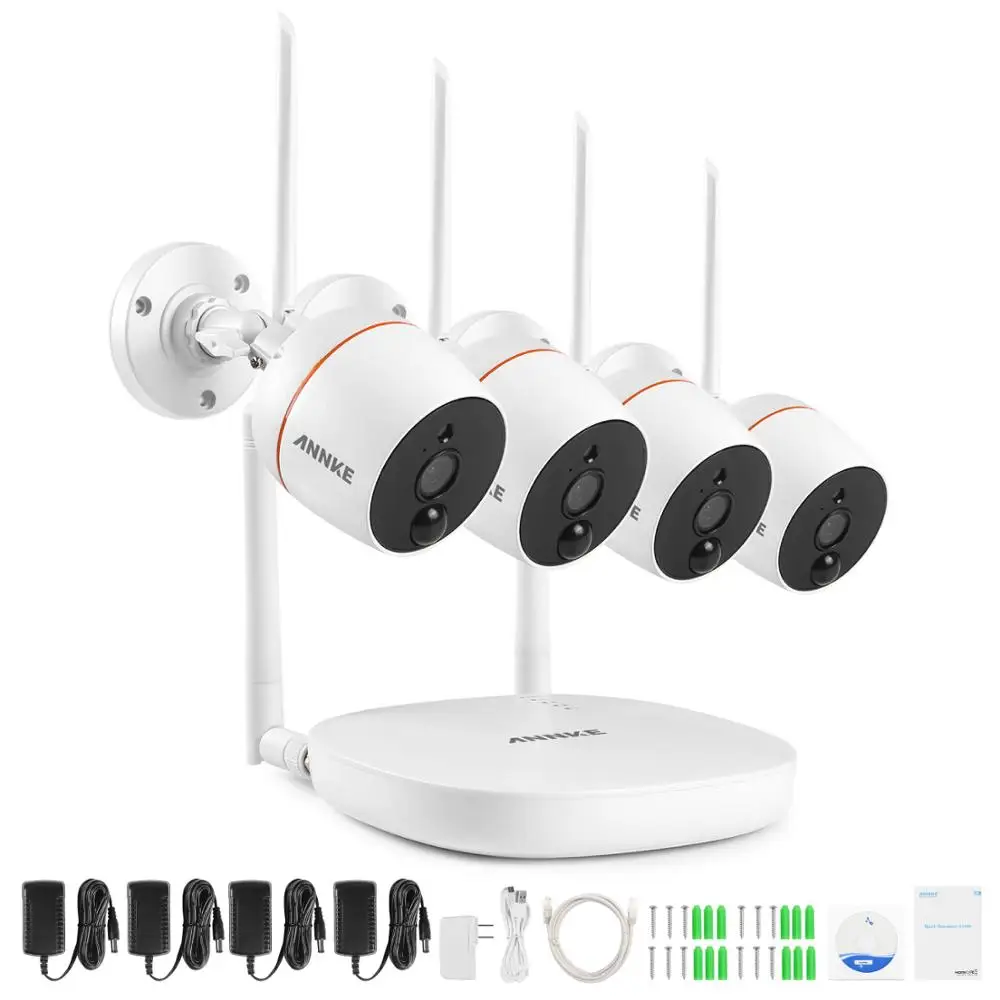 ANNKE RU 4CH 1080P Беспроводная система видеонаблюдения WiFi мини NVR комплект видеонаблюдения 2X 4X IP Камера PIR SD карта Запись - Цвет: 4PCS cameras