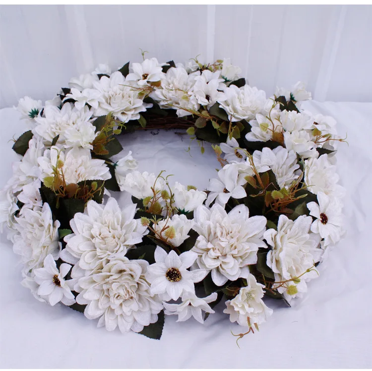 

48cm European Style Dahlia Garland Red White Artificial Welcome Garland Door Hanging Wall Decoration Artificial Flower Christmas