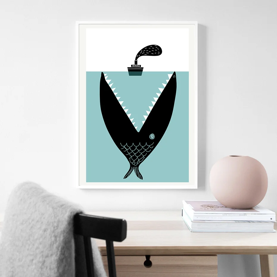 

Minimalism Whale And Boat Food Chain Lnspirational Canvas Painting Art Print Poster Picture Children Bedroom Decoration