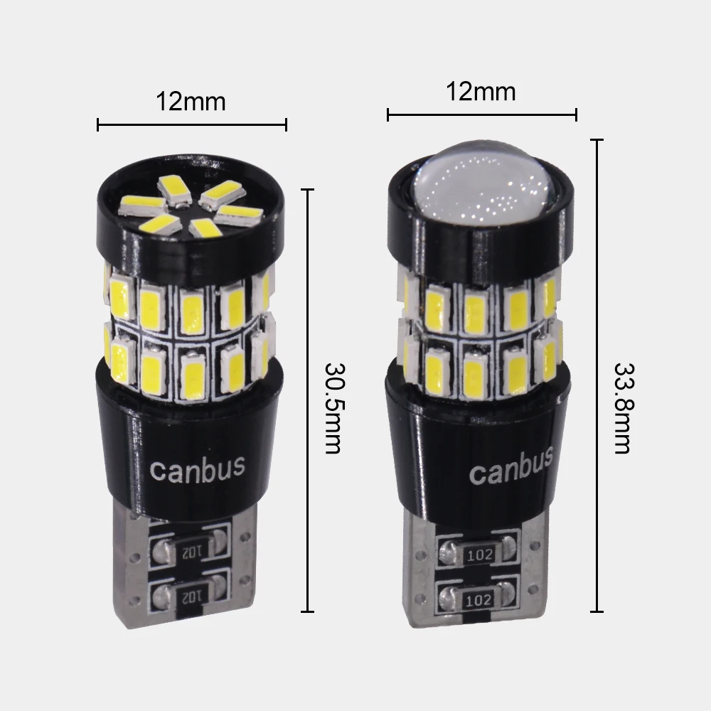 

100x T10 W5W LED 3014 30 SMD Lens LED Bulb CANBUS 194 168 White Light For Car Interior Dome License Plate Light Lamp 12V