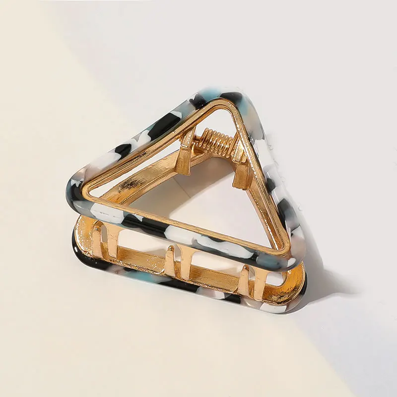 

2021 Triangle Acetate Alloy Hair Claw Women Girls Geometric Hair Clips Resin Marble Print Hairpins Ponytail DIY Hair Accessories