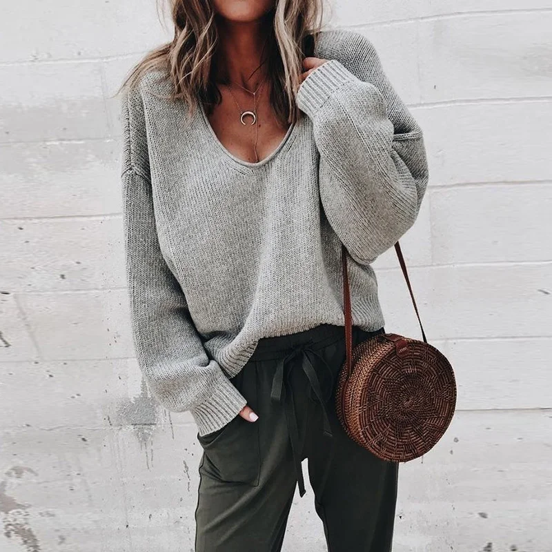 Loose women jumper spring autumn oversized knitted sweaters and pullovers thin black long sleeve ladies sweater DR2250 | Женская одежда
