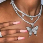 Массивное ожерелье с подвеской в виде большой бабочки Стразы цепь для женщин блестящая цепь для тенниса ожерелье-чокер с кристаллами ювелирные изделия для вечеринки