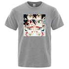 Черный с узором клевера с анимационным персонажем с принтами в виде глаз; Футболка мужская творчество Tee Clothes свободная летняя футболка Street дышащие мужские футболки