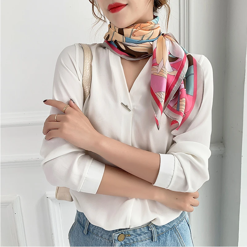 Элегантная женская Бандана с цветочным принтом 90x90 см квадратный шарф из