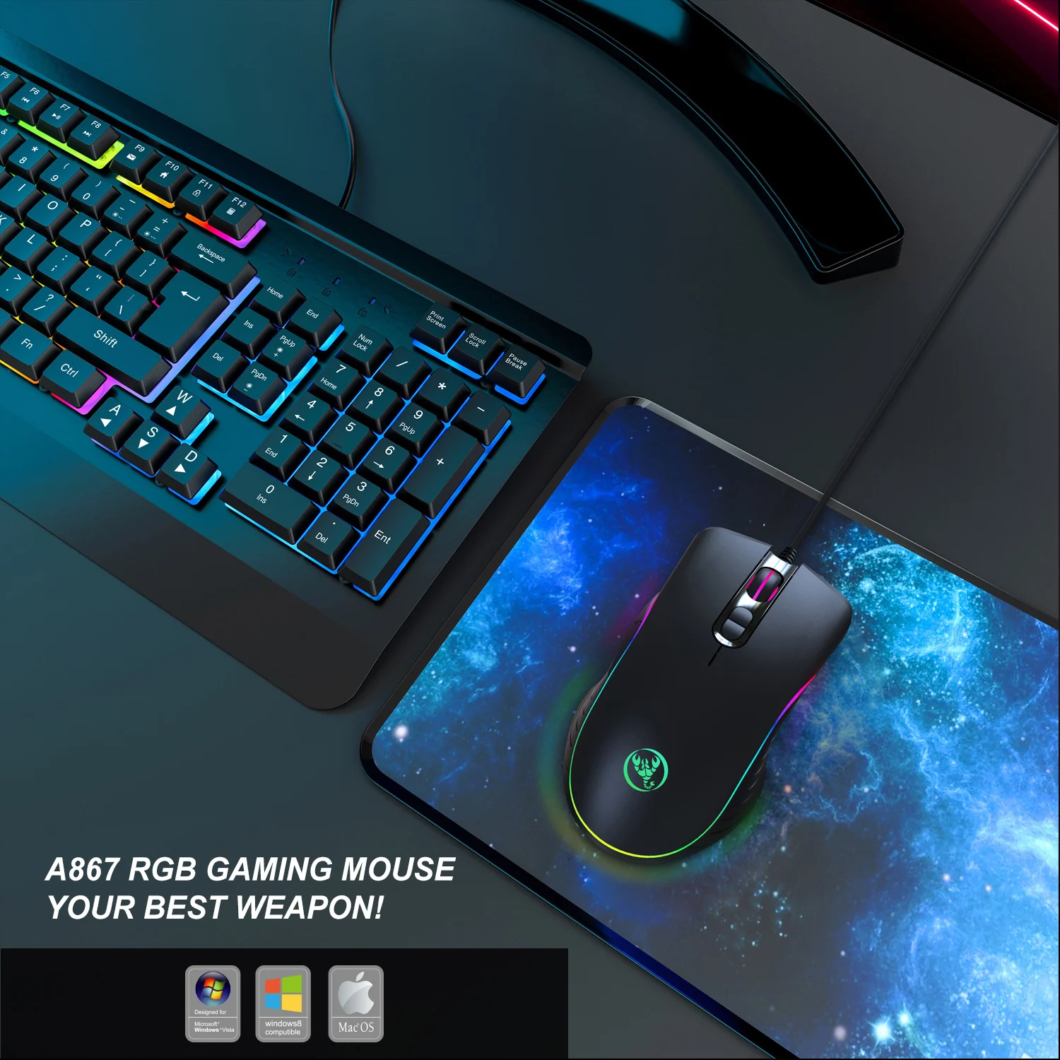 2021 HXSJ A867 игровой Мышь 7 кнопок 6400 точек/дюйм Проводная Оптическая USB Настольный