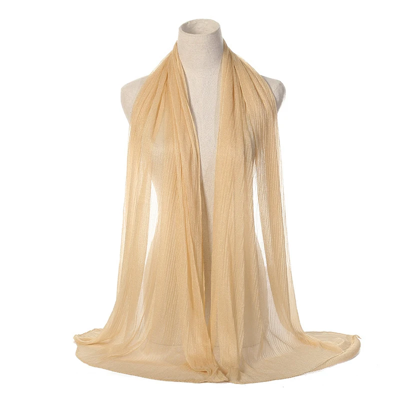 Женский хлопковый хиджаб шарф с блестящими блестками головной платок из золотой