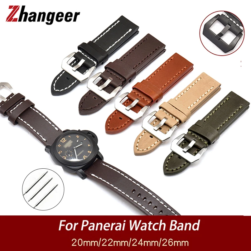 

20mm 22mm 24mm 26mm Watch Straps For Panerai Luminor Radiomir Watch Band Stainless Steel Buckle Leather Universal Wristband