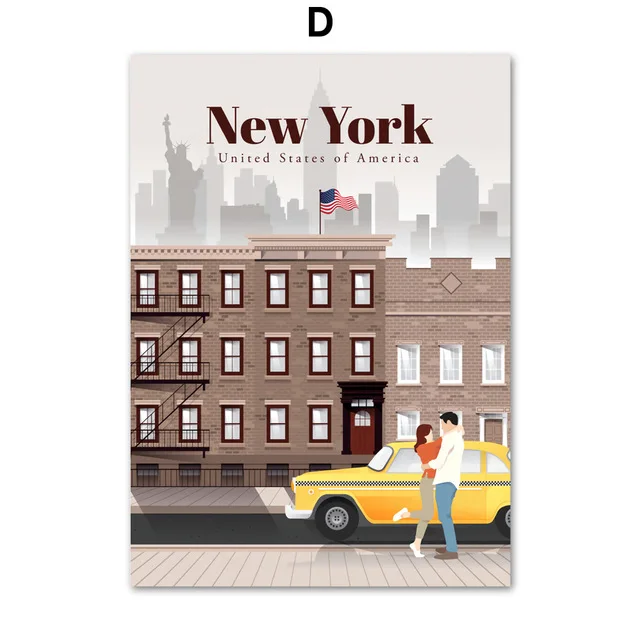 Лондон Нью-Йорк Париж Испания Карта города настенная живопись холст