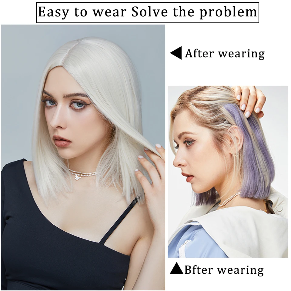 

AISI HAIR Straight Blonde Synthetic Wigs 60 613 Short Bob Wigs for Women Middle Part Daily Use Hairs