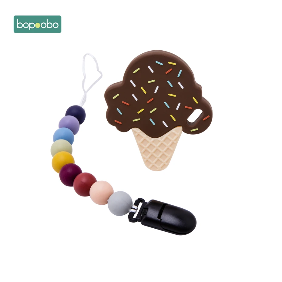 Bopoobo 1 шт. пищевой силиконовый Icecream набор силиконовый Прорезыватель для зубов бусы для изготовления BPA бесплатные Детские трофеи подвеска пустышка Клип цепь