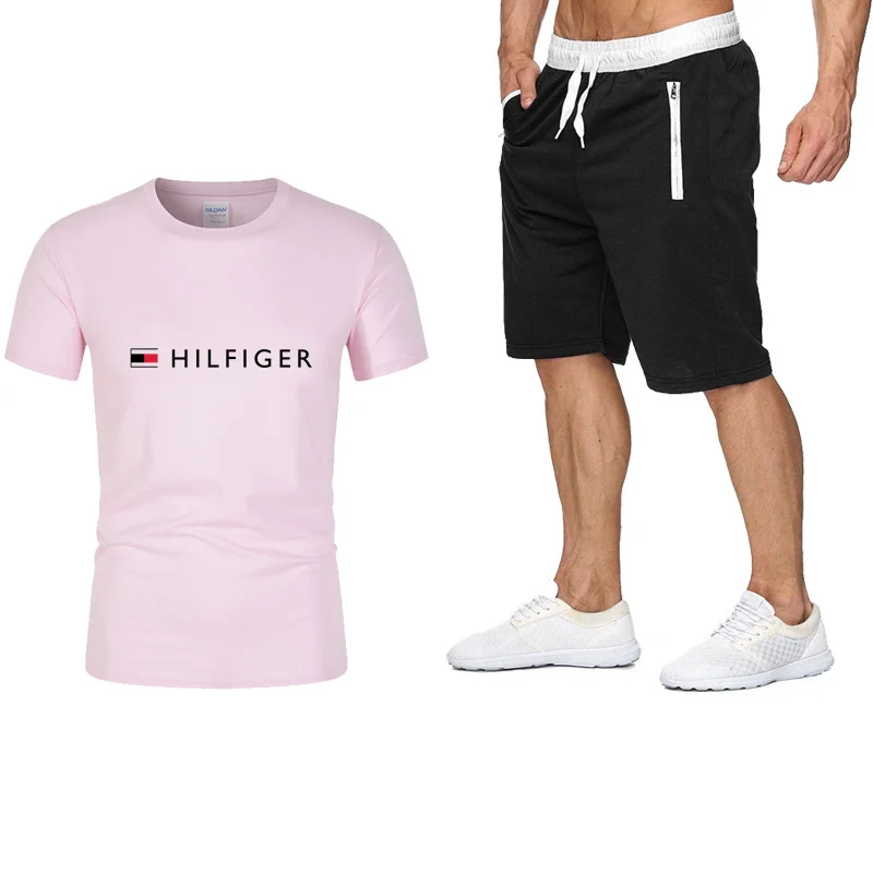 

2021 fashion brand new men's summer high-quality cotton sports t-shirt + sports shorts suit sports hip-hop sportswear free shipp