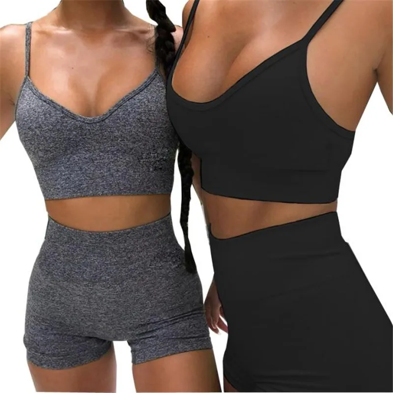 Women Summer Sleeveless Yoga Sets 2 Pcs Seamless Sport Suits Gym Clothes Fitness Tank Top High Waist Shorts Sportswear Female |