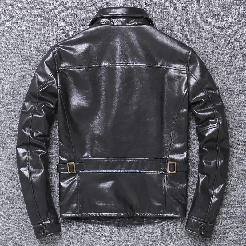 

Designer Mens New Busines Work Slim Fit Cowhide Jacket Moto Windproof Coat Single Breasted Vintage Bright Genuine Leather Jacket