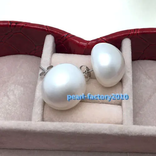 

Huge AAA 13x14mm South Sea White Baroque Pearl Earrings