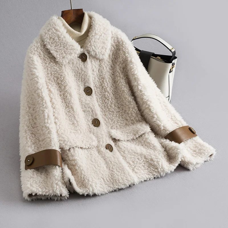 Günstig Pelz Weibliche Echte Herbst Winter Kleidung 2020 Koreanische Vintage Schafe Scheren Jacke Frauen 100% Wolle Mantel Tops Hiver 2906