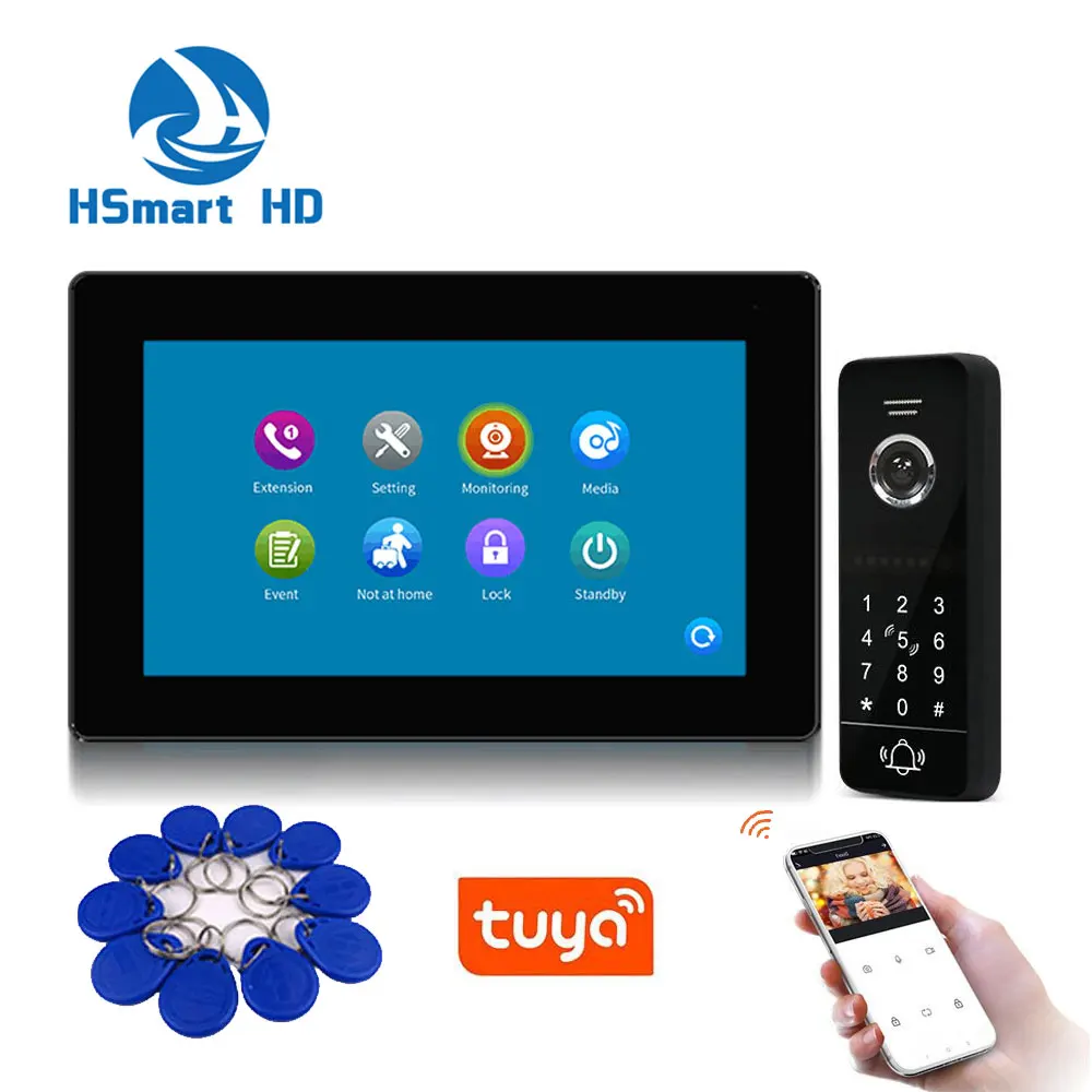 7 "Tft Lcd Touch Screen Wifi 1080P Video Deurtelefoon Intercom Systeem Voor Villa En Veiligheid Gebruik Bedrade wachtwoord Unlock Camera