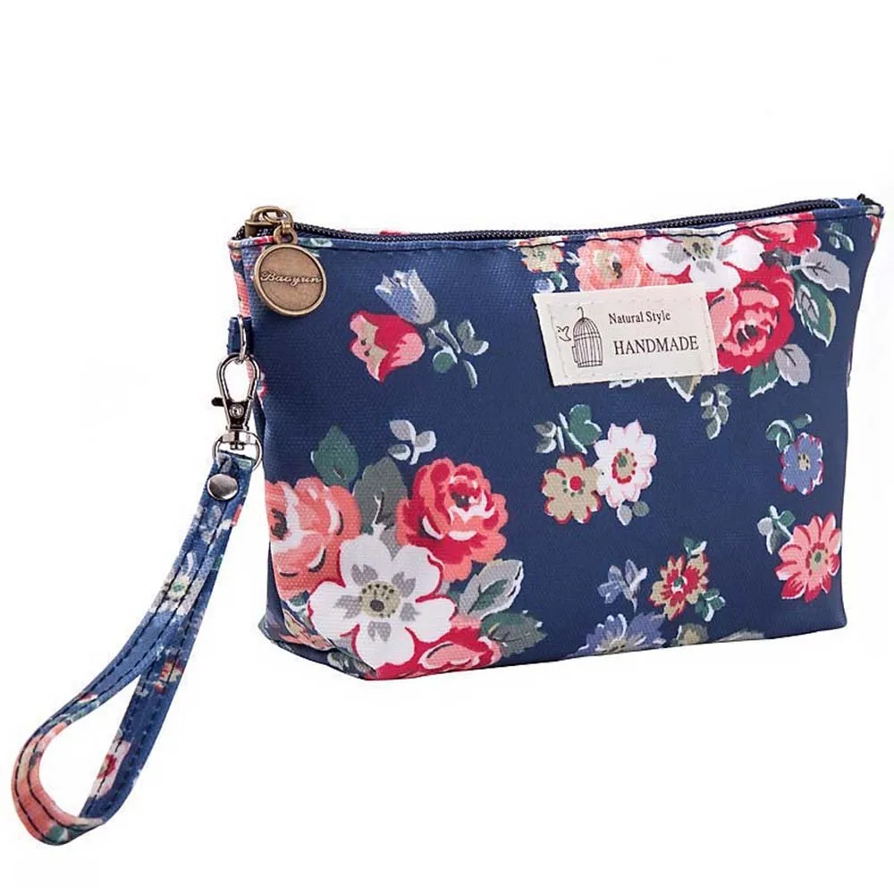 

Female Zipper Women Makeup Bag Waterproof Vintage Floral Printed Travel Ladies Cosmetic Pouch