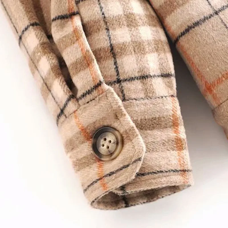 NSZ женское винтажное клетчатое шерстяное пальто с длинным рукавом шерстяная в