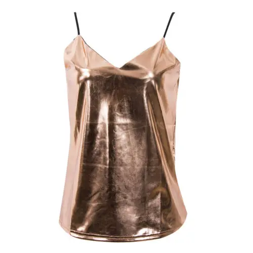 Топ женский золотистый/серебристый однотонный с V образным вырезом без