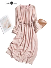 Jacquard Fashion French Fixed Spinning Fabric Silk Dress Women Silk Lantern Sleeve Mid Length Lace Up Women Skirt (2)