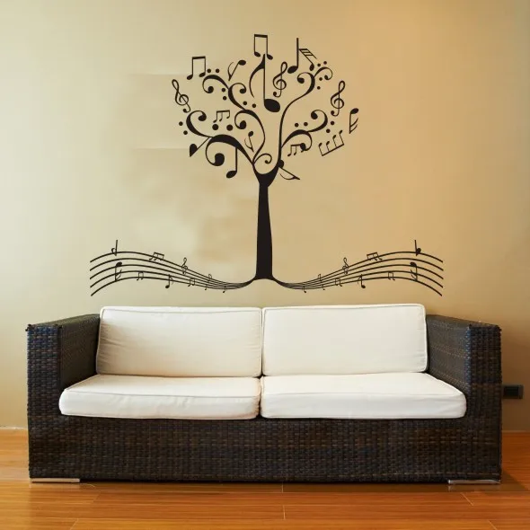 Настенные виниловые музыкальные ноты дерево для спальни гарантированное